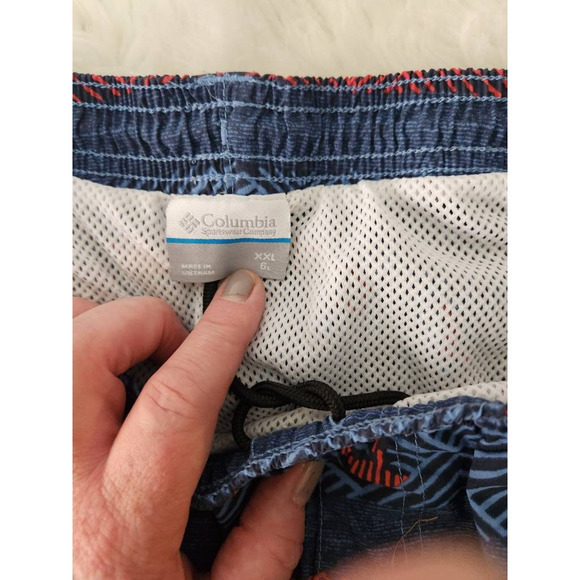 Columbia Men Trunks Swim Shorts Blue Stripe Fish Print Drawstring Mesh Lined XXL - Picture 6 of 7